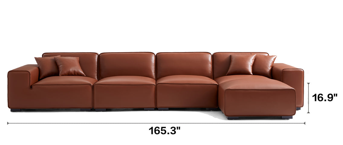 Domus Modular Brown Leather Sofa and Ottoman