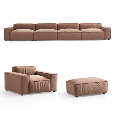 Luxury Minimalist Brown Fabric Sofa Set-Brown-179.5″