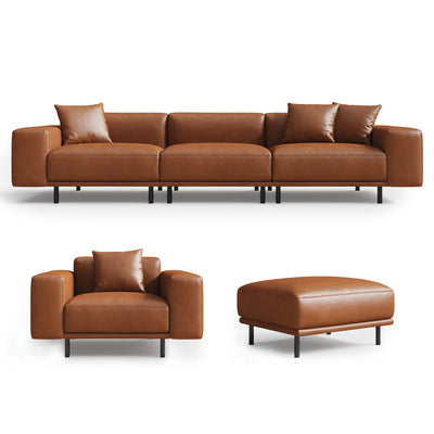 Noble Beige Leather Sofa and Ottoman