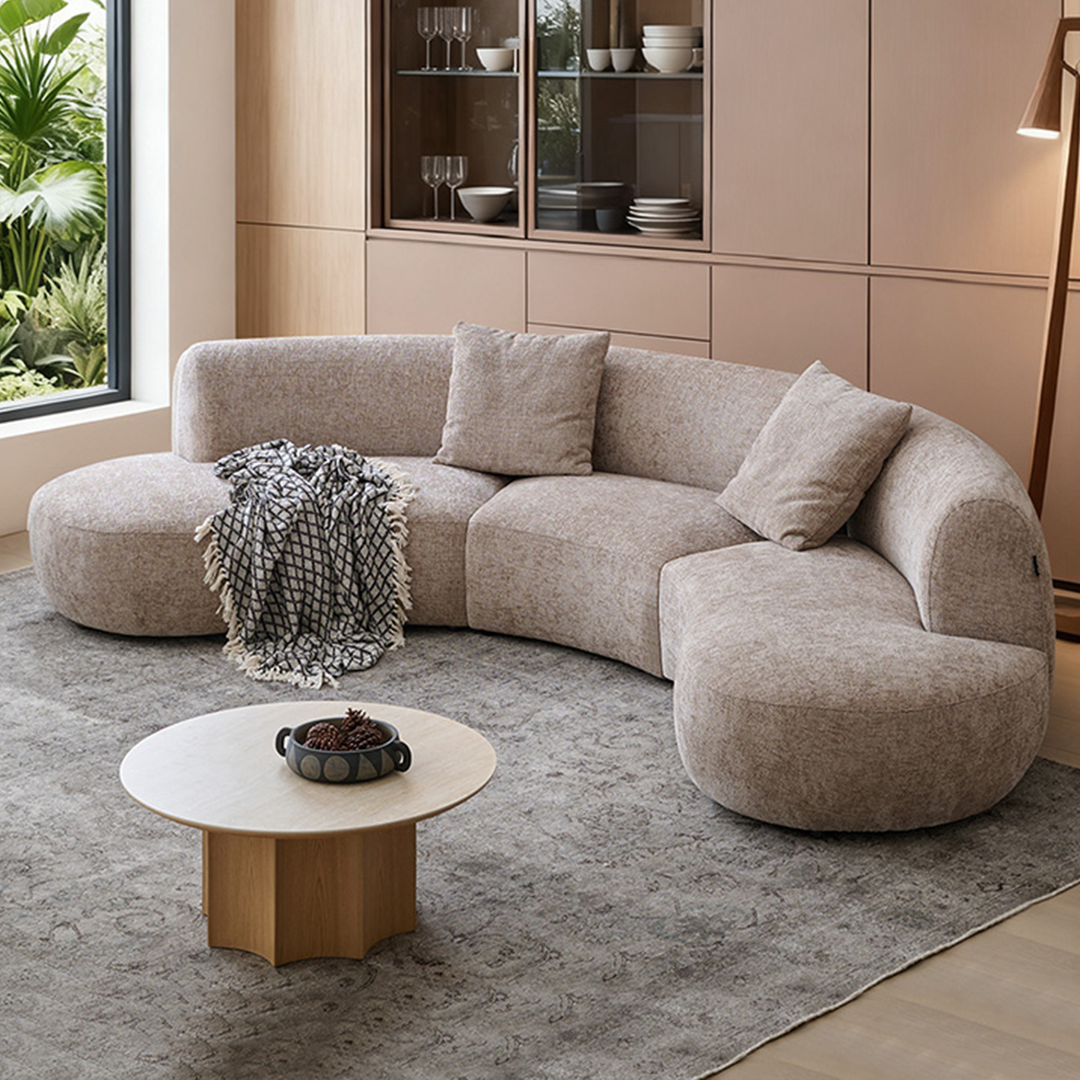 Nestled Curved Open End Sectional Sofa-Sand
