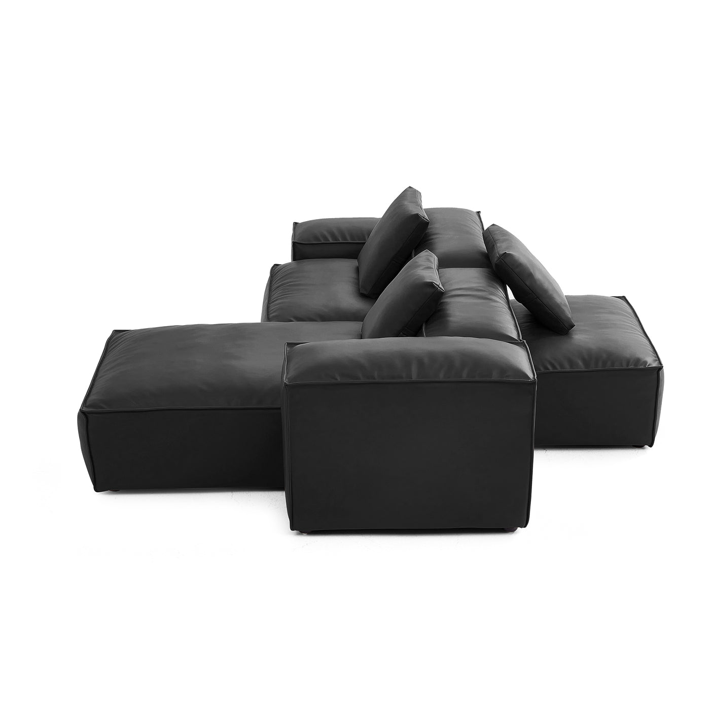 Flex Modular Black Genuine Leather Double Sided Sectional-Black-105.5"-Low & High