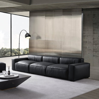 Luxury Minimalist Black Leather Sofa-Black