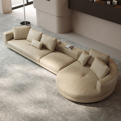 Orion Leather Round Chaise Sectional Sofa
