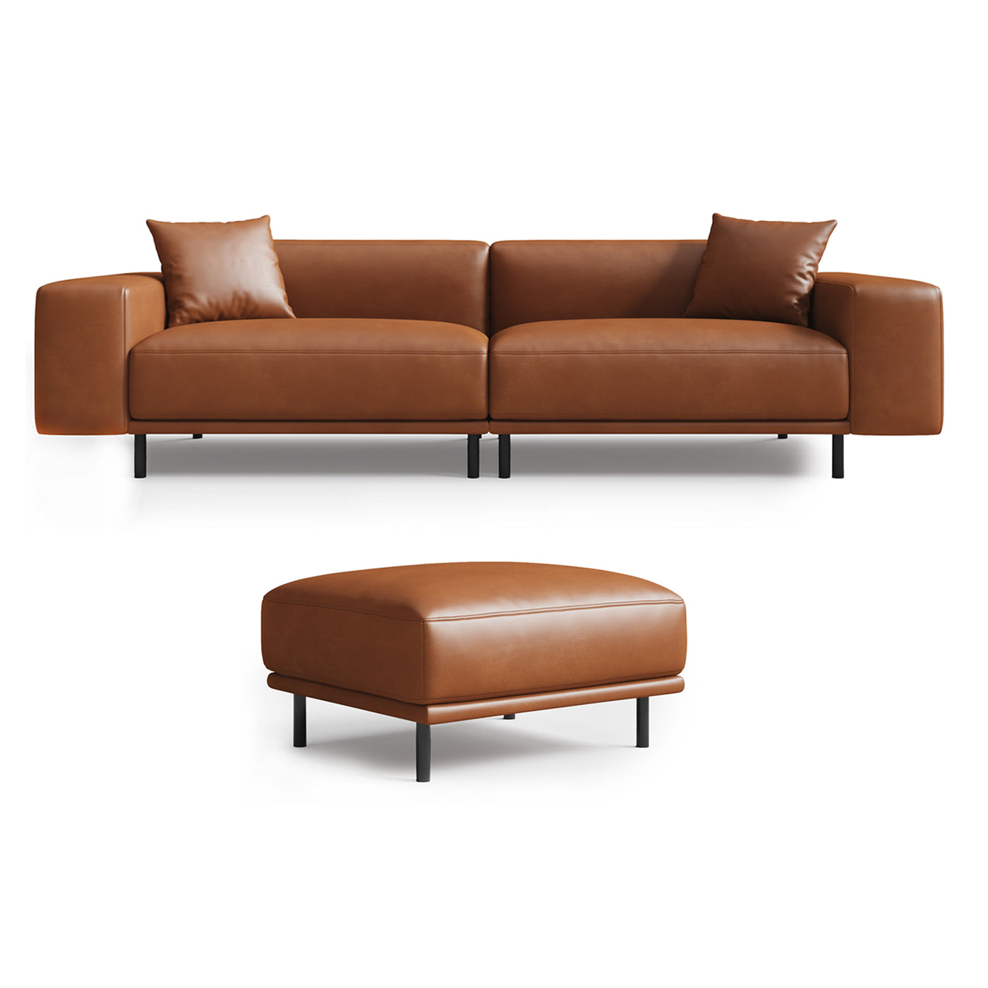 Noble Dark Gray Leather Sofa with Ottoman