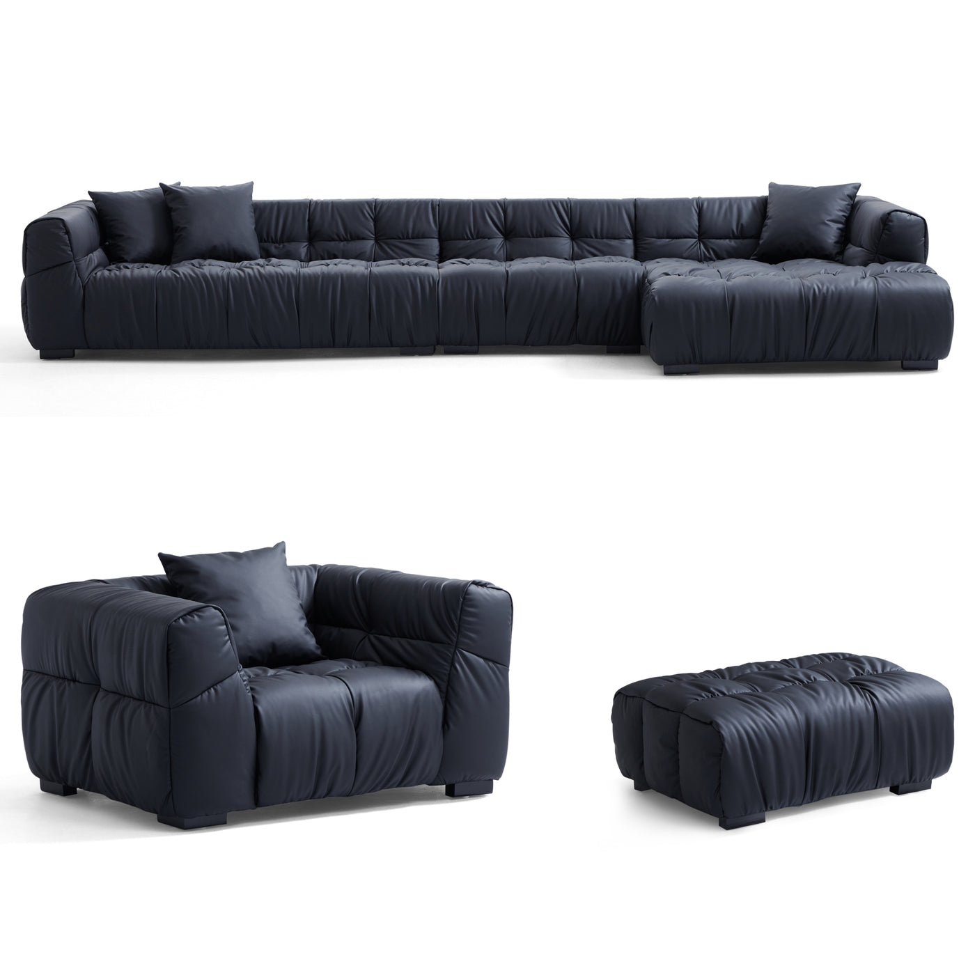Boba Cream Leathaire Sectional Set-Black-153.5″-Facing Right