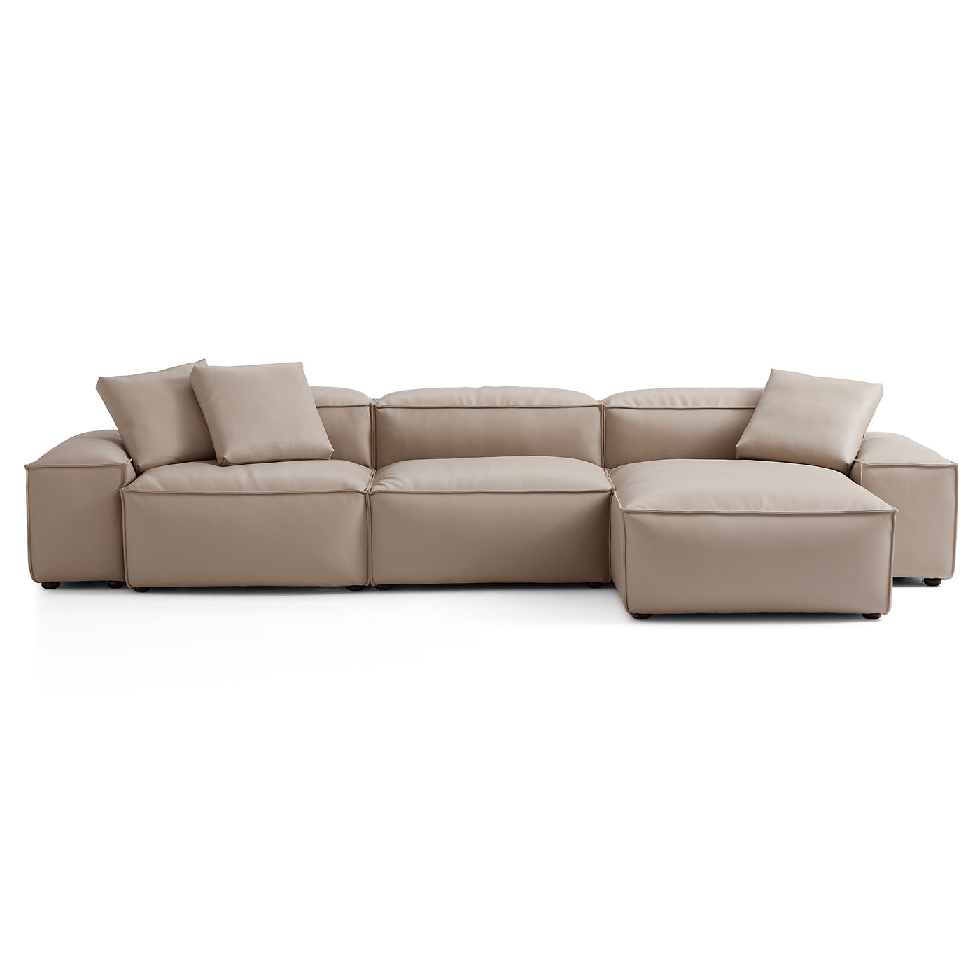 Flex Modular Khaki Genuine Leather Sectional-Khaki-142.9"-Low