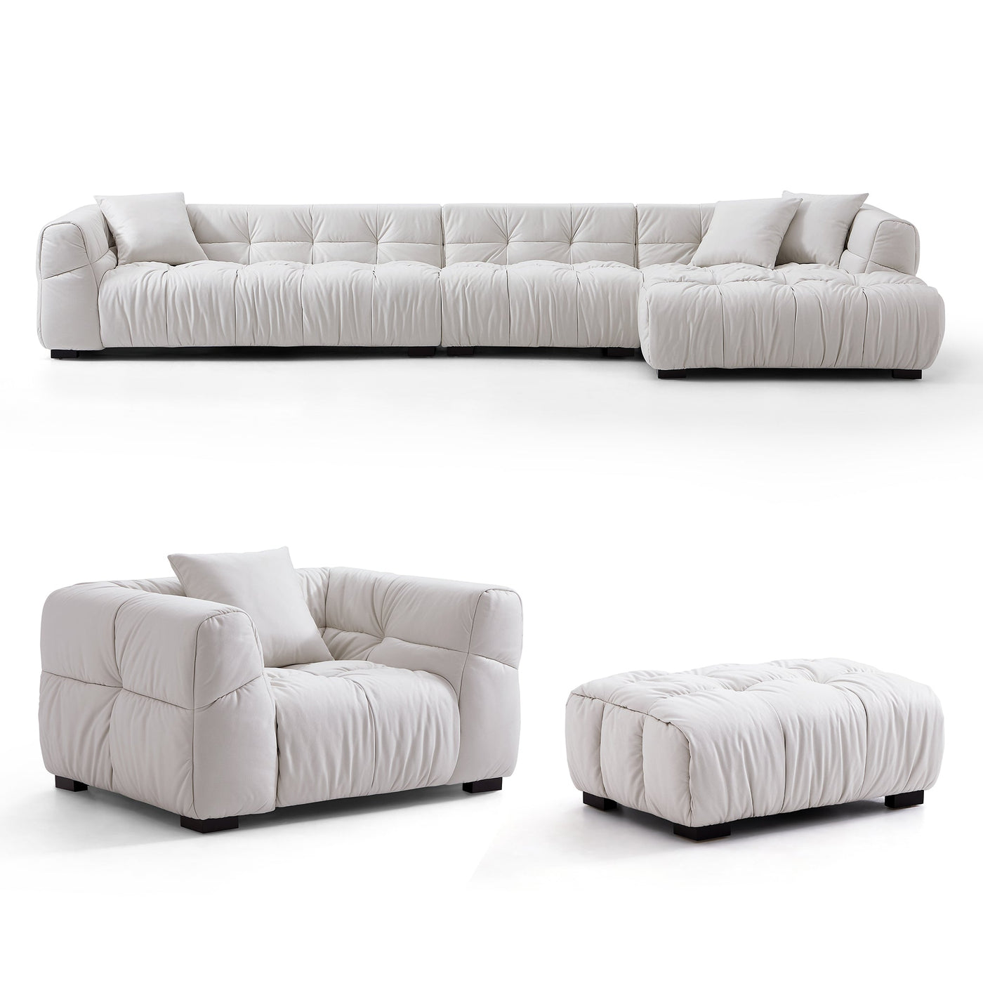 Boba Black Leathaire Sectional Set-White-153.5″-Facing Right