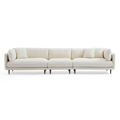 Vanilla White Leather Sofa-White-138.2″