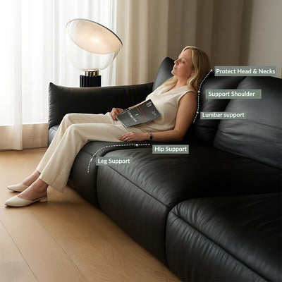 Croissant Noir Top Grain Leather Sofa-Black