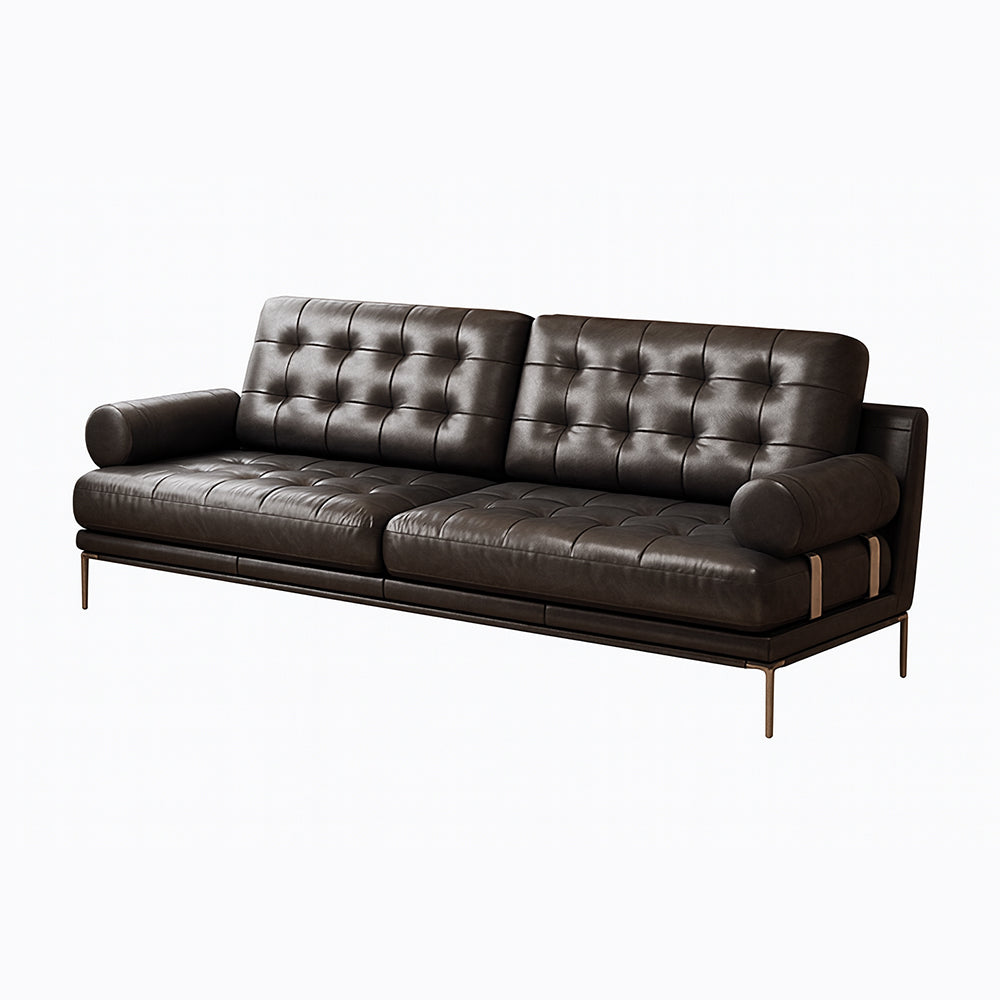 Espresso Tufted Leather Sofa-Black-102.3"