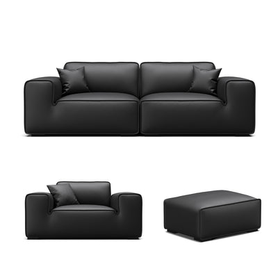 Domus Modular Black Leather Sofa Set-Black-94.5″