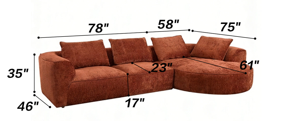 Terracotta Curved Sectional Sofa