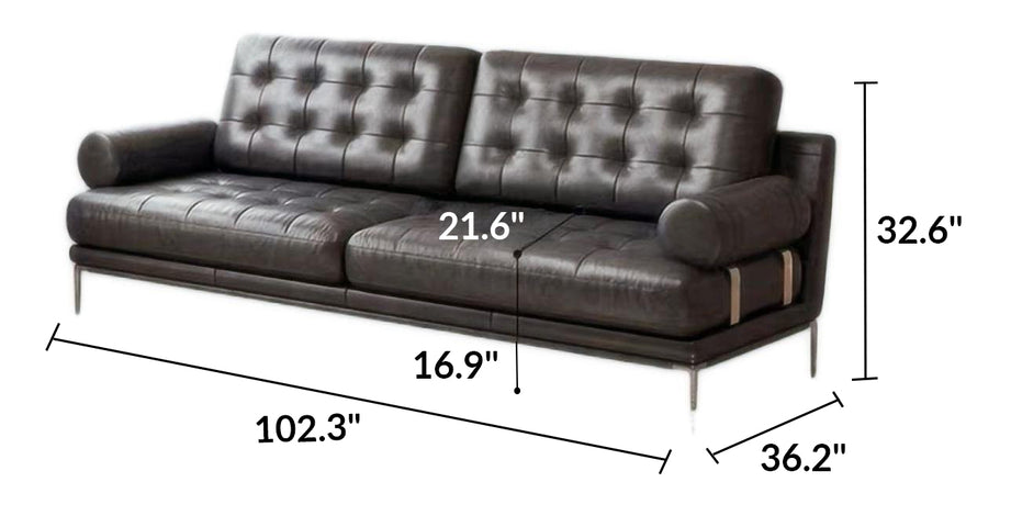 Espresso Tufted Leather Sofa