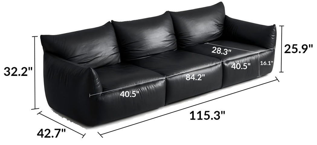 Croissant Noir Top Grain Leather Sofa