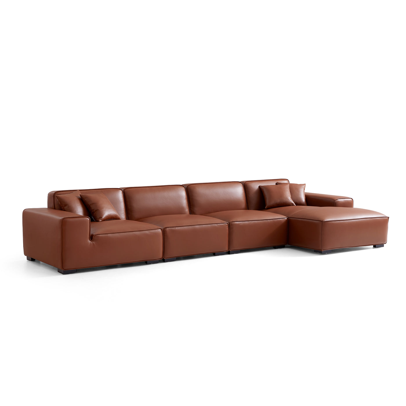 Domus Modular Brown Leather Sectional Sofa-Brown-161.4"-Facing Right