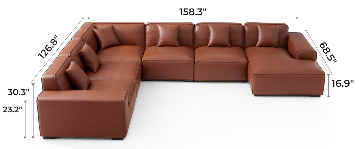 Domus Modular Brown Leather U-Shaped Sectional