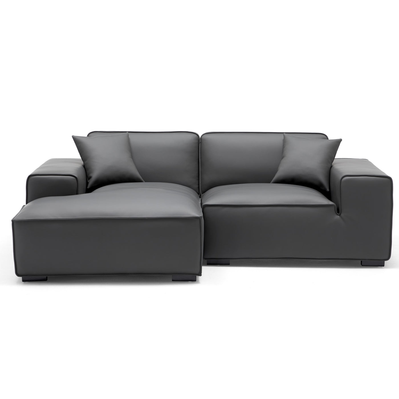 Domus Modular Beige Leather Sectional Sofa-Dark Gray-90.6"-Facing Left