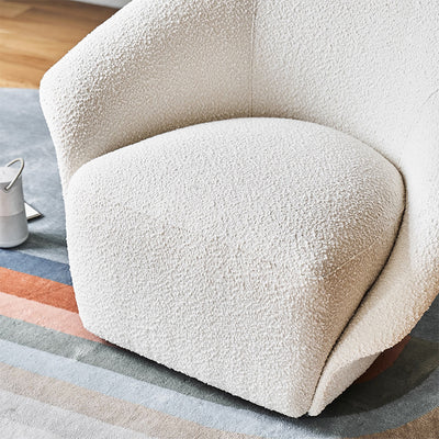Calla Beige Boucle Fabric Swivel Chair-White