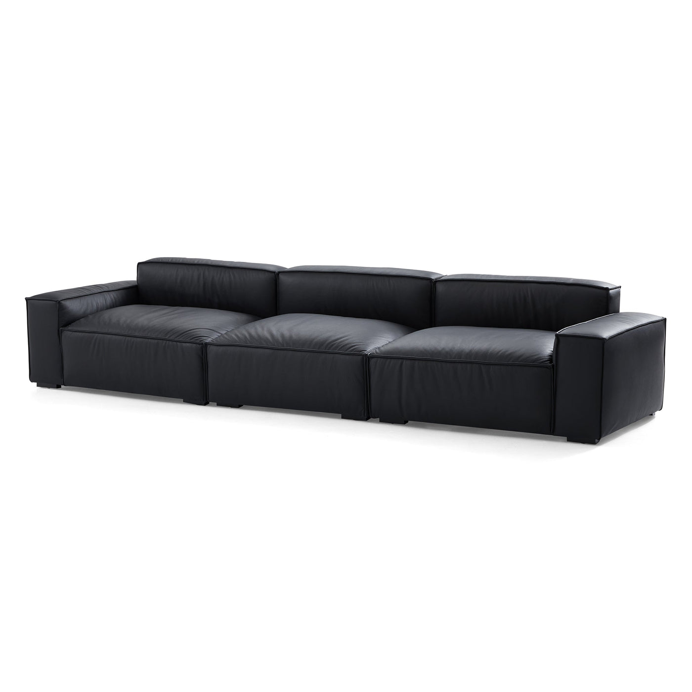 Luxury Minimalist Dark Brown Leather Sofa-Black-140.2"