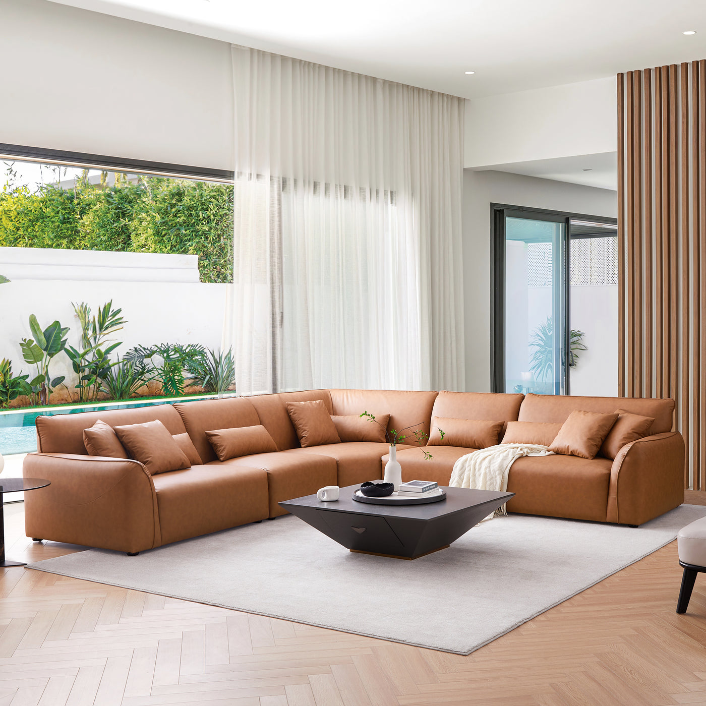 Milano Moda Minimalist Brown Corner Sofa-Brown