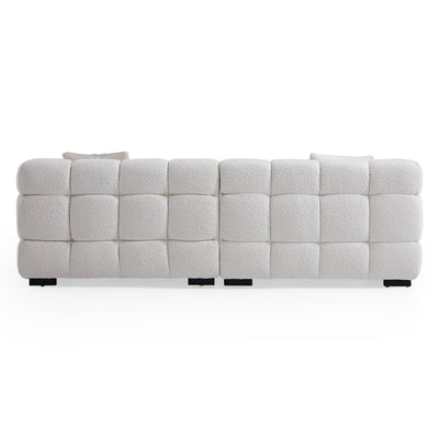 Cushy Cream Boucle Fabric Tufted Sofa-White