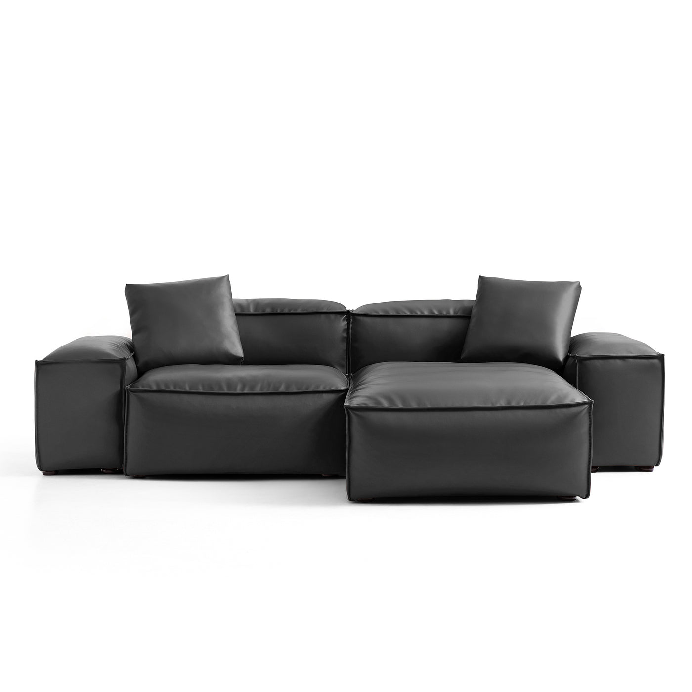 Flex Modular Black Genuine Leather Sectional-Black-105.5"-Low