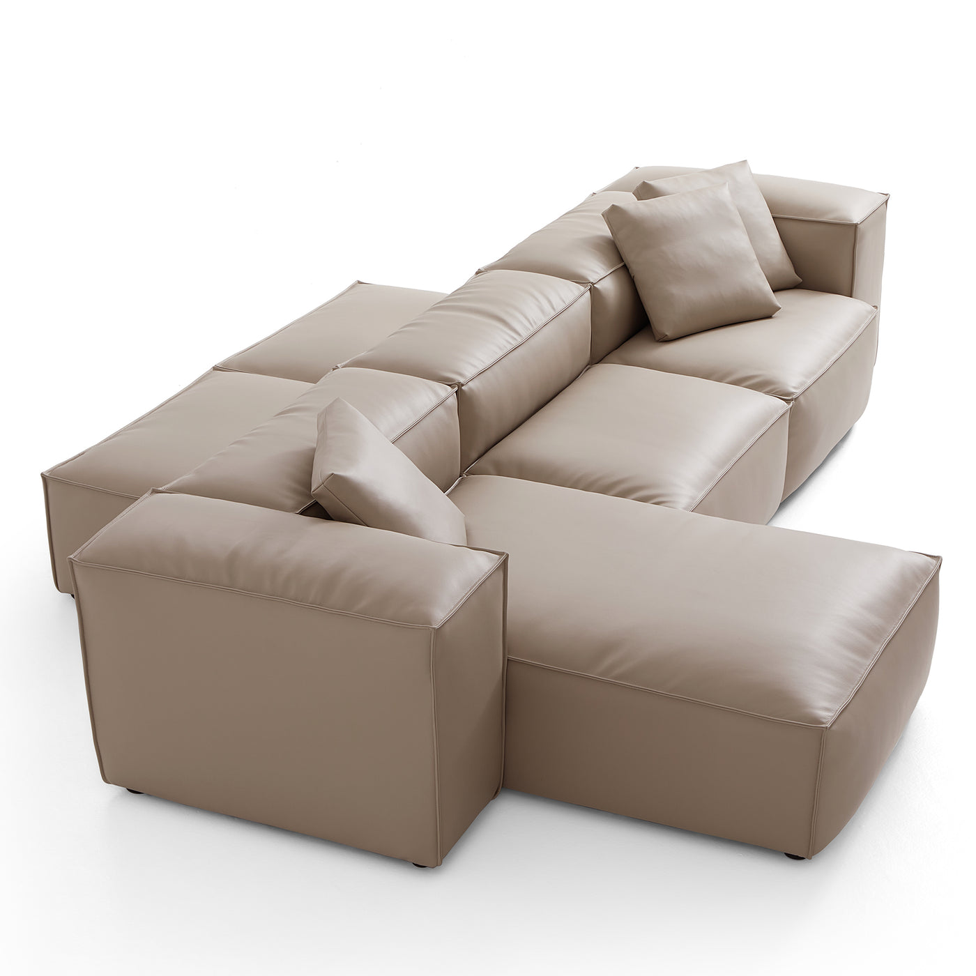 Flex Modular Khaki Genuine Leather Double Sided Sectional-Khaki-142.9"-High