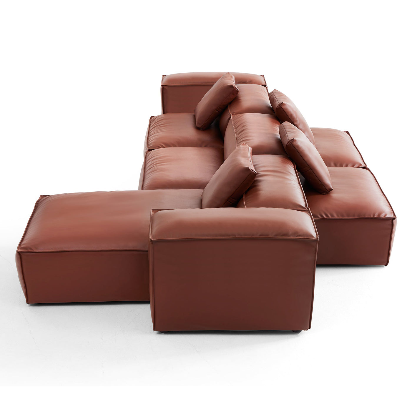 Flex Modular Brown Genuine Leather Double Sided Sectional-Brown-142.9"-High