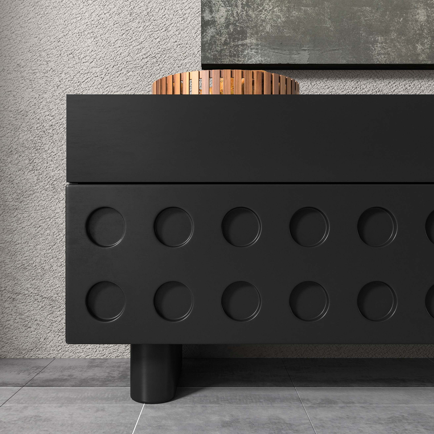 Circular Pattern Walnut TV Stand