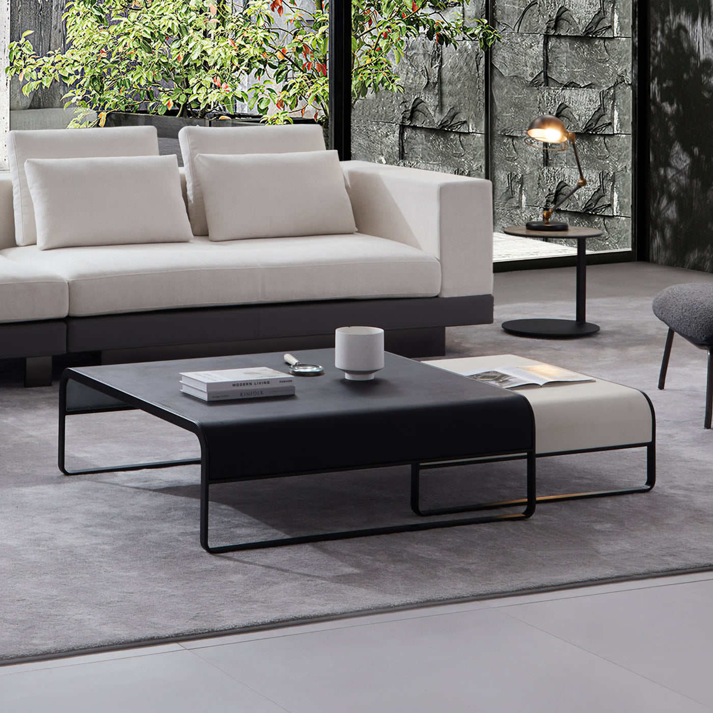 Modern Duet Coffee Table Set-39.4″ & 31.5″-Black & White