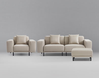 Noble Beige Leather Sofa and Ottoman-hidden