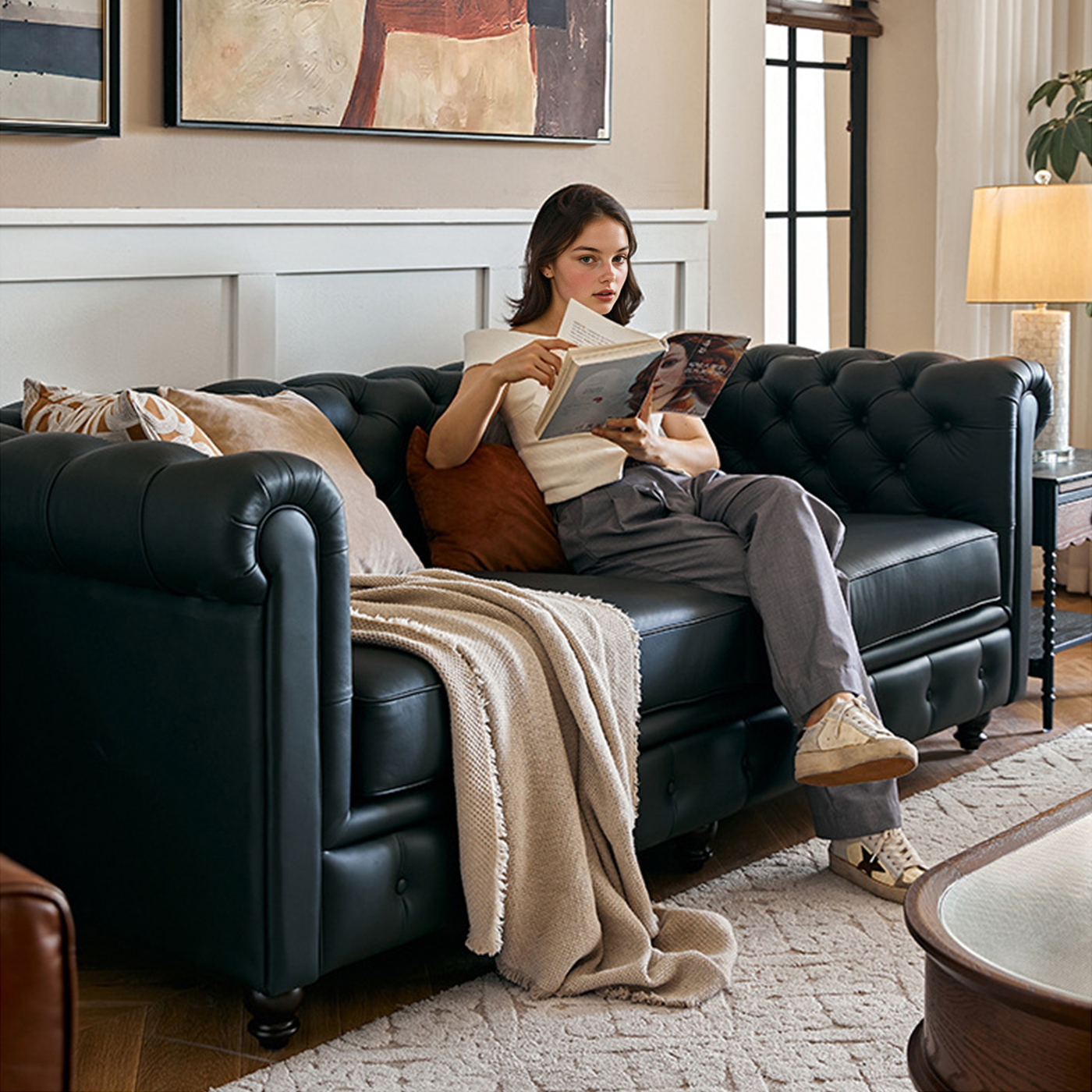 Durango Chesterfield Top Grain Leather Tufted Sofa