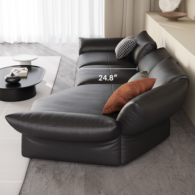 Petalo Modern Leather Sectional-Black