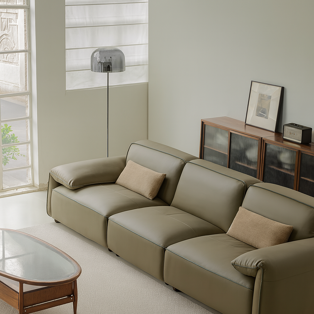 Elara Top Grain Leather Power Recliner Sofa-Olive