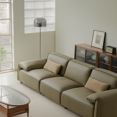 Elara Top Grain Leather Power Recliner Sofa-Olive