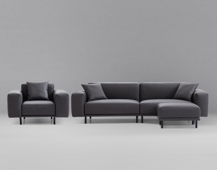 Noble Dark Gray Leather Sofa And Ottoman-hidden