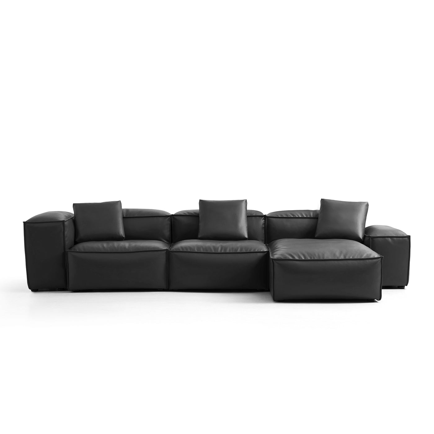 Flex Modular Black Genuine Leather Sectional-Black-142.9"-Low & High