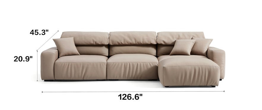 Chestnut Khaki Leather Sofa and Ottoman