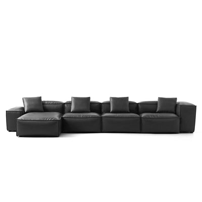 Flex Modular Black Genuine Leather Sectional-Black-180.3"-Low & High