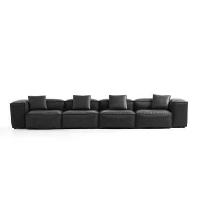 Flex Modular Black Genuine Leather Sofa-Black-180.3"-High