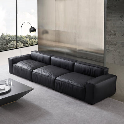 Luxury Minimalist Black Leather Sofa-Black