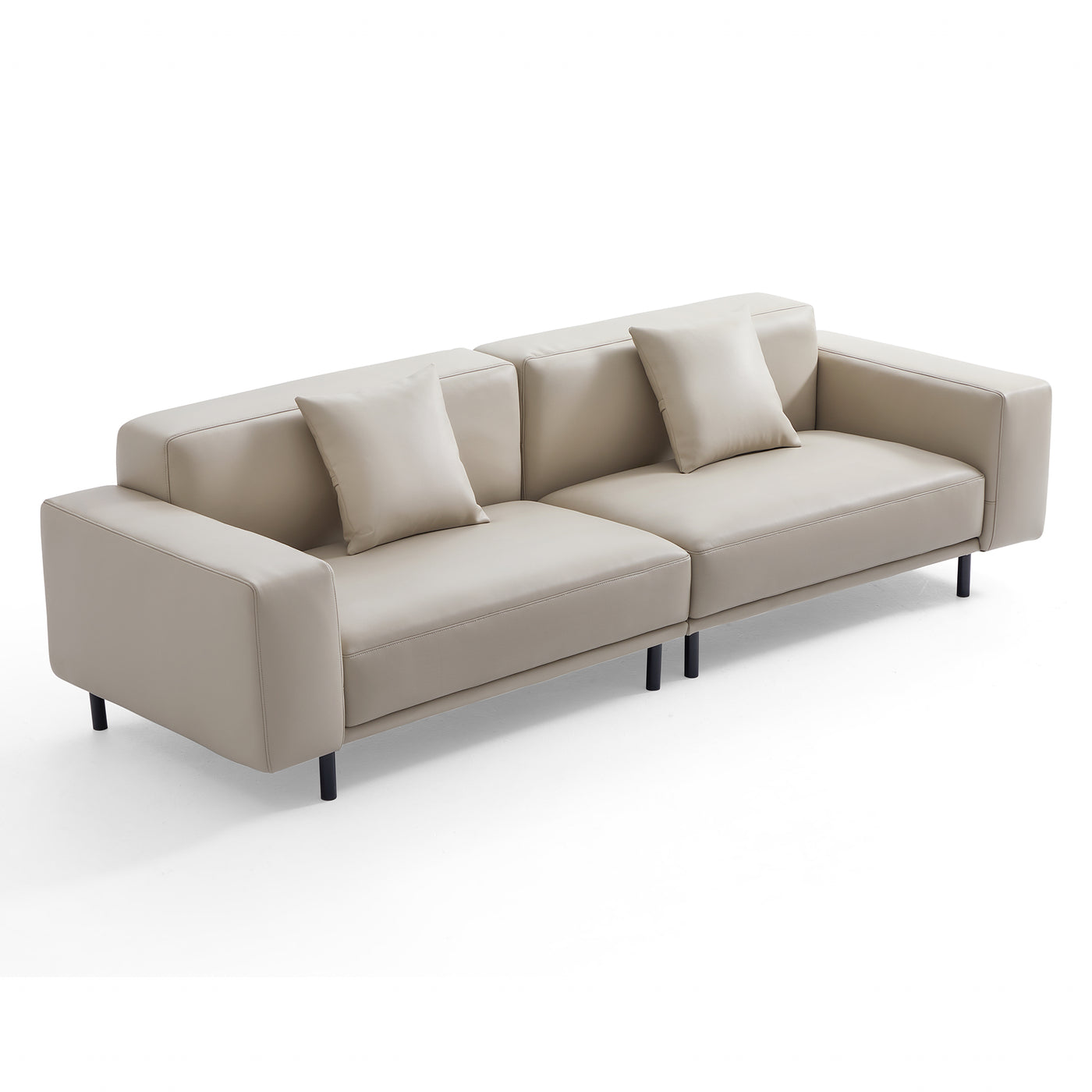 Noble Dark Gray Leather Sofa And Ottoman-Beige