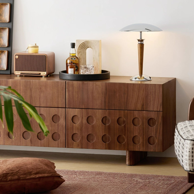 Circular Pattern Walnut TV Stand