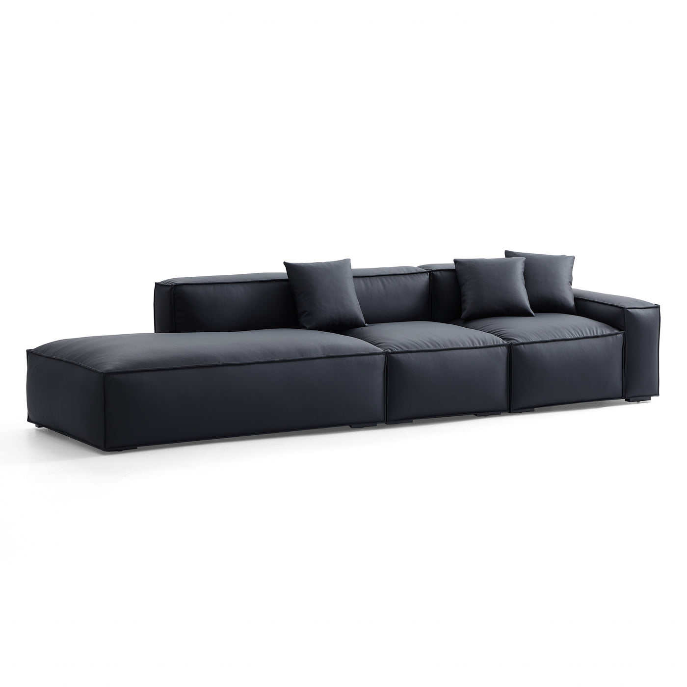 Geometry Minimalist Black Leather Sofa-Black