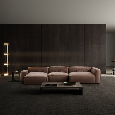 Luxury Minimalist Brown Fabric Sectional and Ottoman-Brown