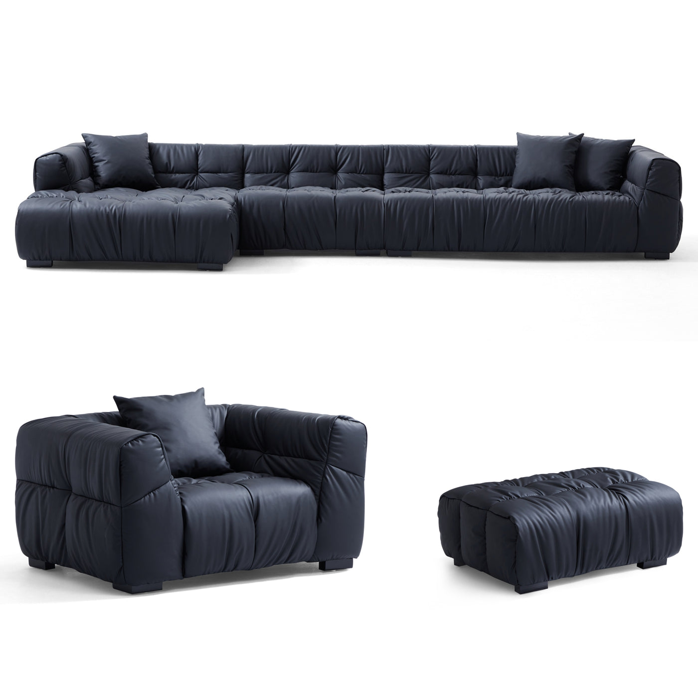 Boba Cream Leathaire Sectional Set-Black-153.5″-Facing Left