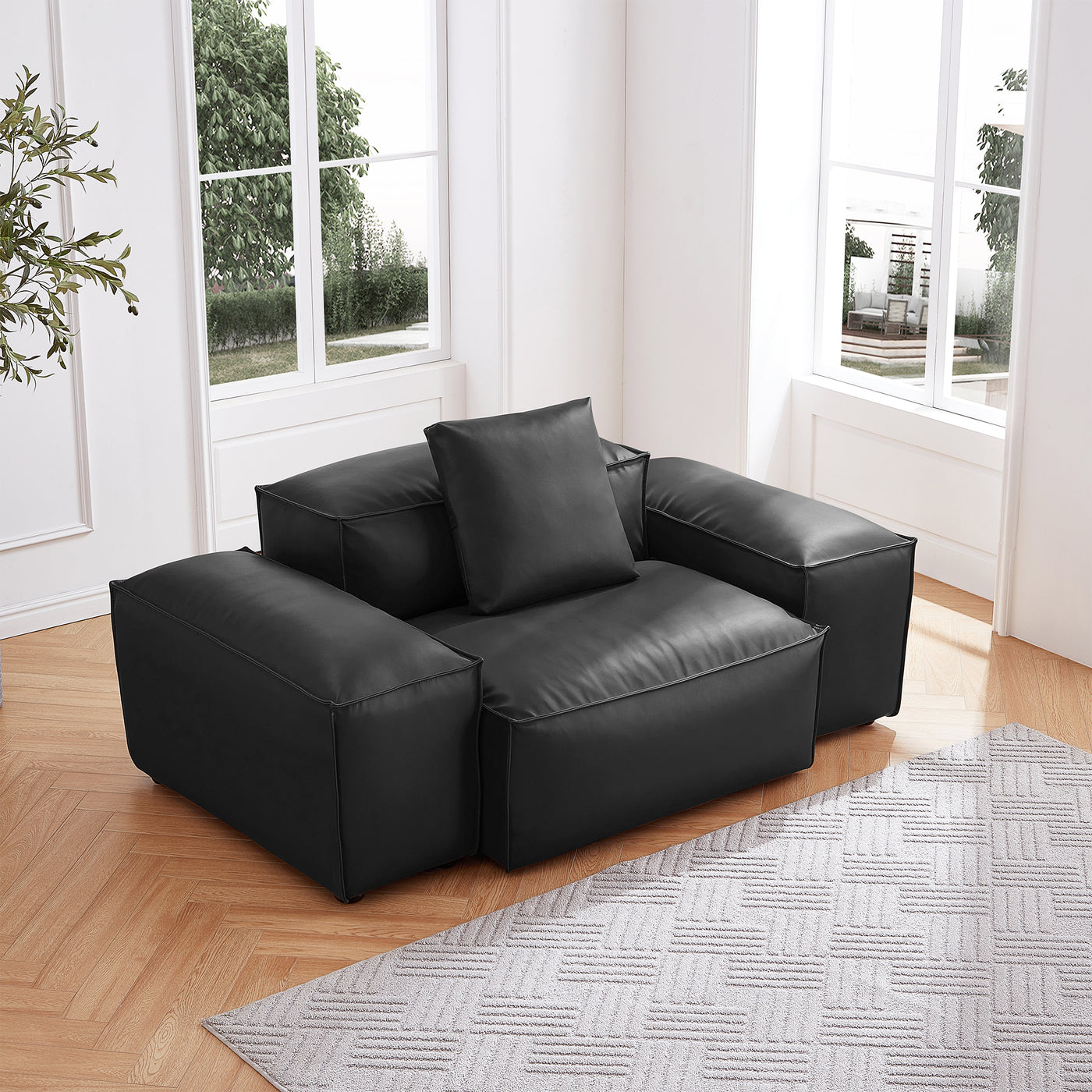 Flex Modular Black Genuine Leather Armchair-Black