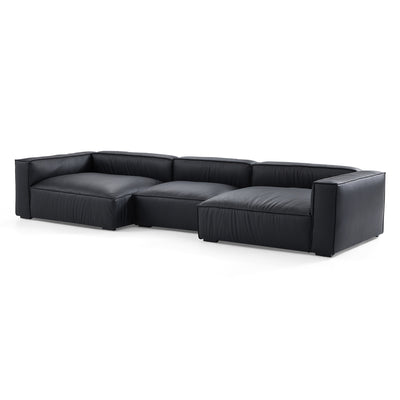 Luxury Minimalist Black Leather U Shaped Sectional Sofa-Black-151.2"