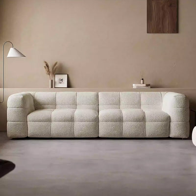 Cushy White Boucle Fabric Tufted Sofa