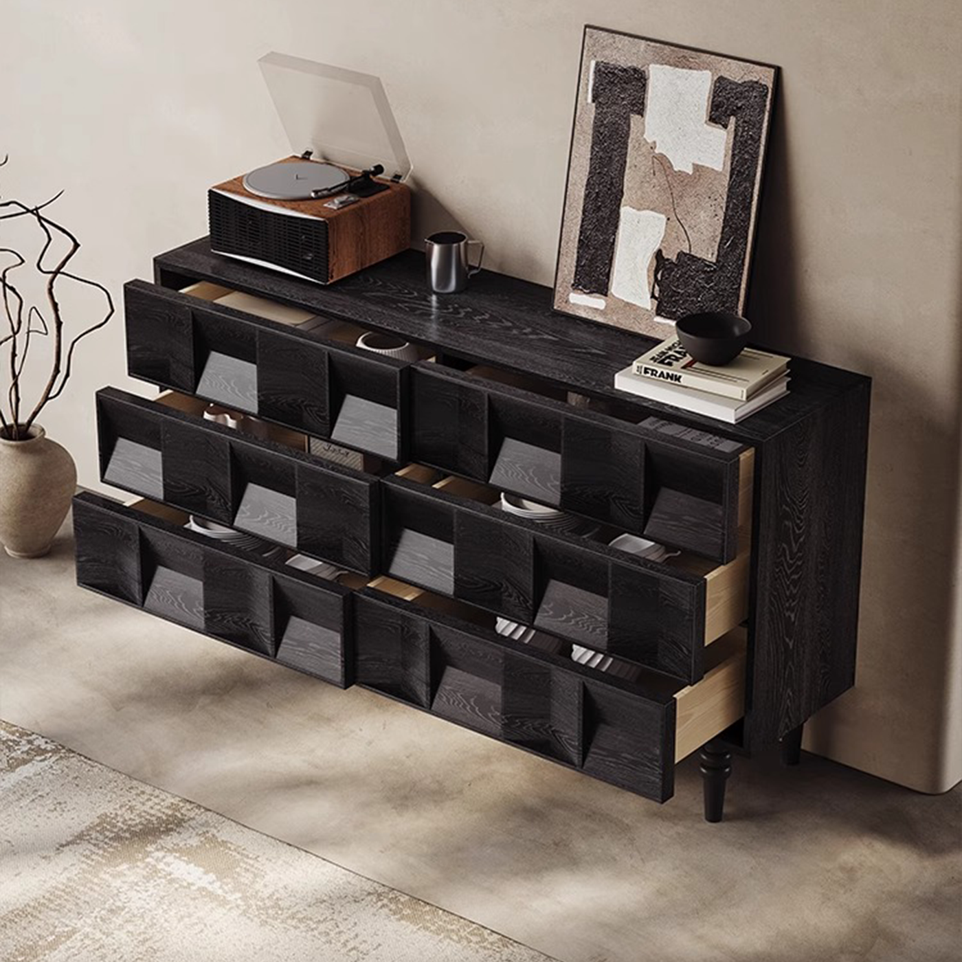 Kenzo Geometric Wood Sideboard